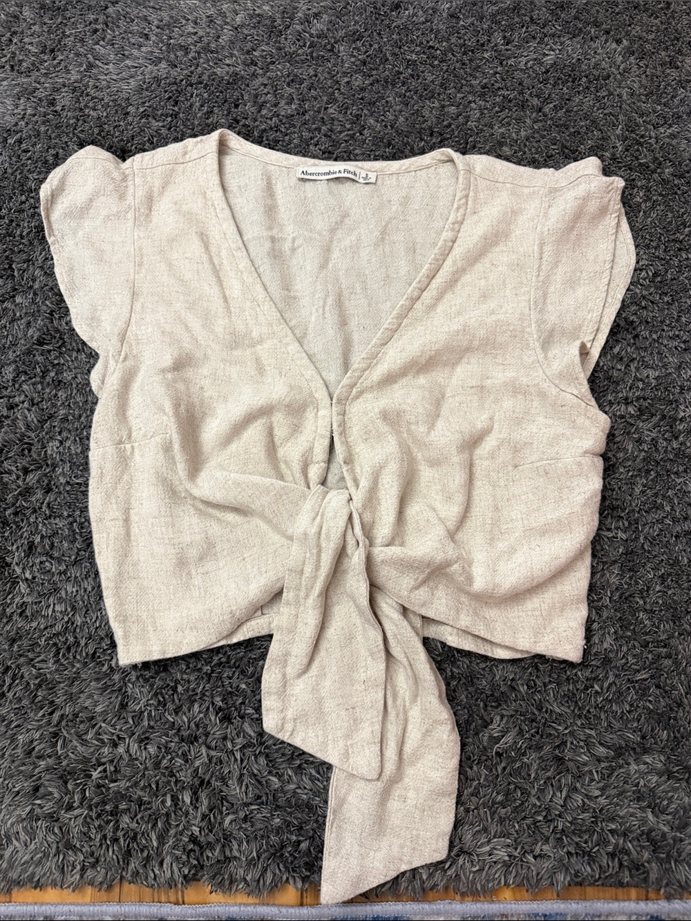 Abercrombie & Fitch Cream Tie-Front Crop Top